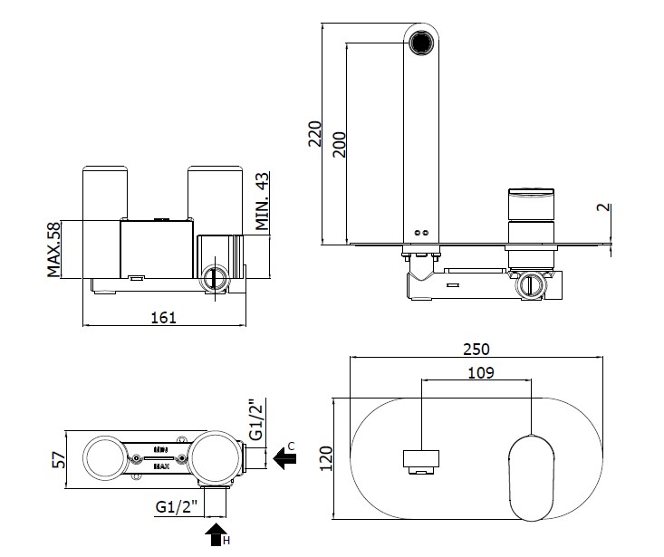 Смеситель встраиваемый для раковины Paffoni CANDY CA105CR встраиваемый Хром