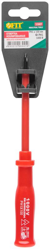 Отвертка изолированная 1000В CrV сталь пластик. ручка РН1 х 100мм FIT 55807