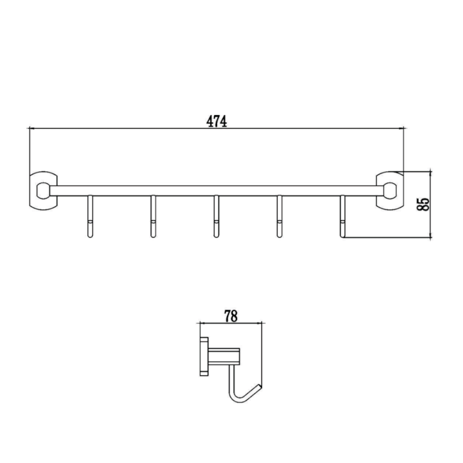 Планка с крючками Savol S-009975, хром
