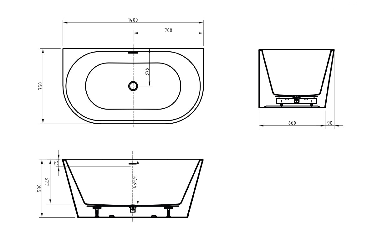 Акриловая ванна BELBAGNO BB710-1400-750