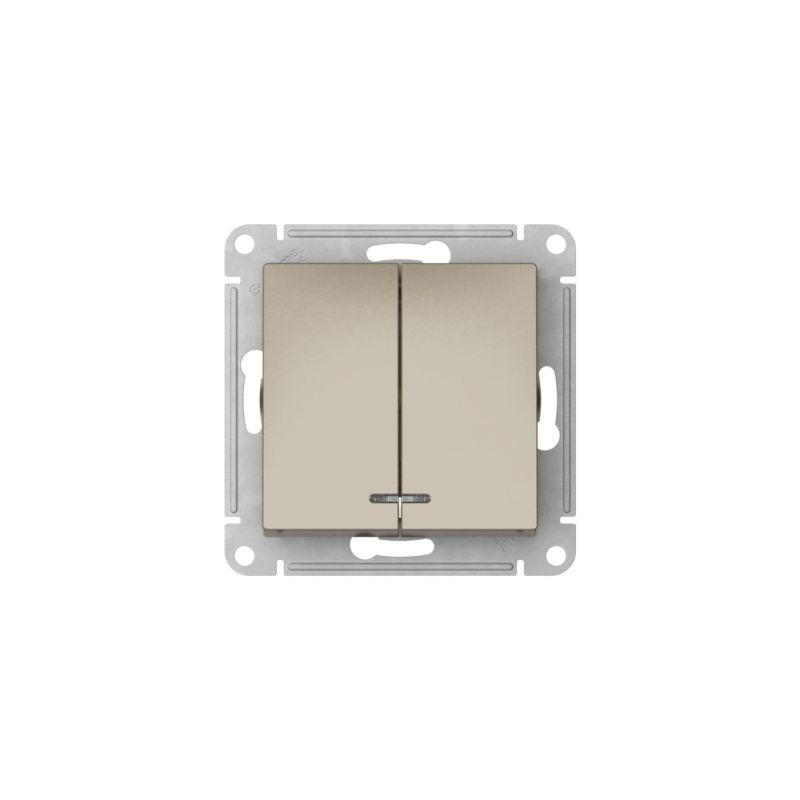 Выключатель 2-кл. AtlasDesign (сх. 5а) 10AX с подсветкой быстрозажим. клем. механизм шампань SE ATN000553S