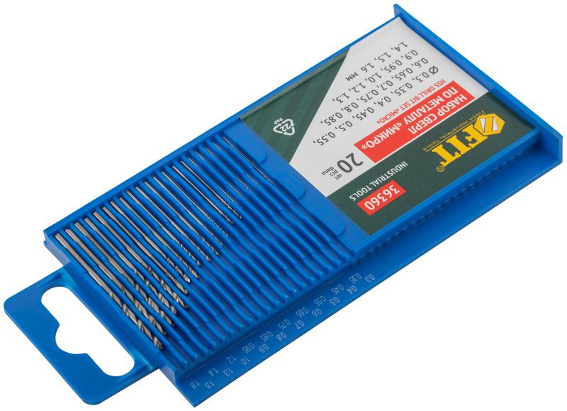 Сверло по металлу HSS полированные "микро" набор 20шт (0.3-1.6мм) FIT 36360