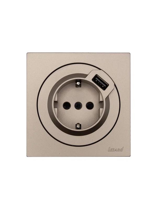 Розетка 1-м СП OSEN с заземл. + USB разъем механизм титан LEZARD 743-3788-181