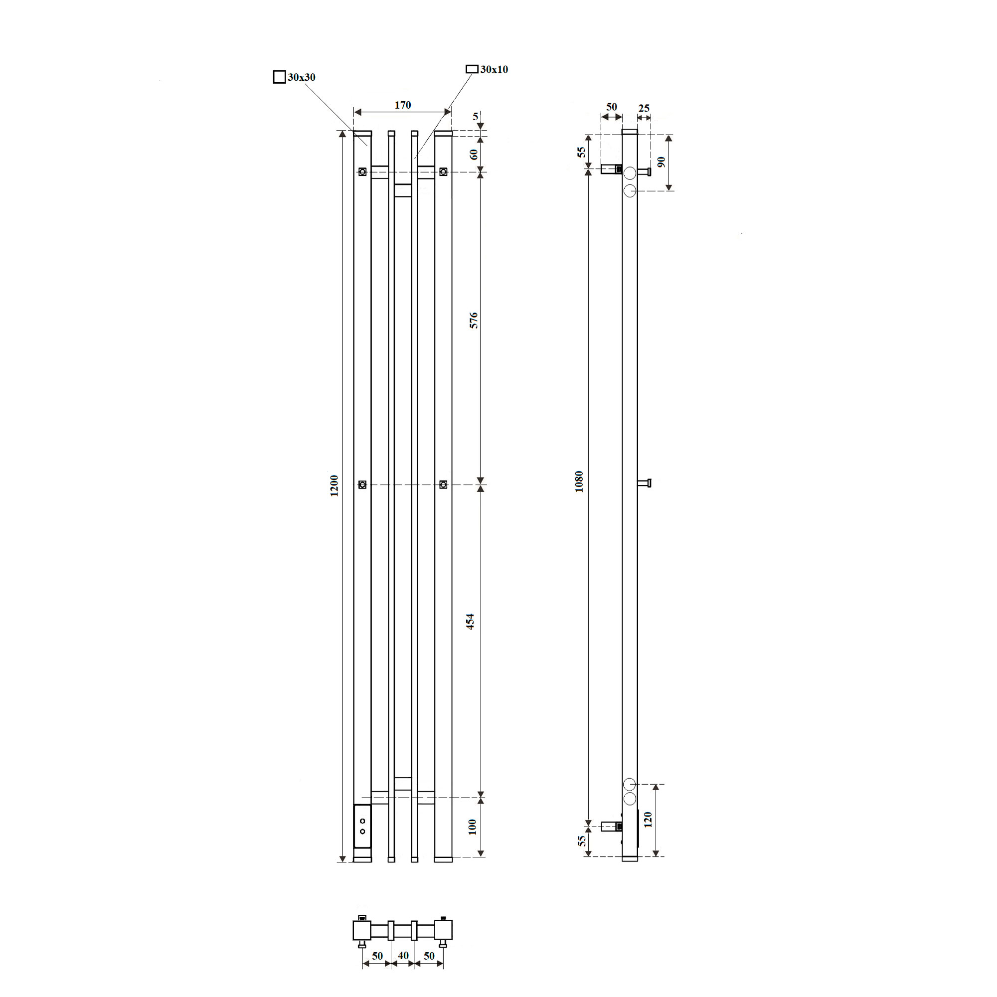 Полотенцесушитель электрический Point Фрея PN20722B П2 140x1200 диммер слева, черный