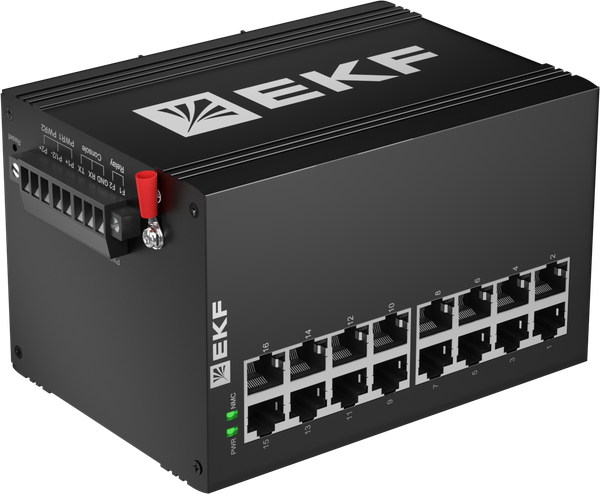 Коммутатор управляемый промышленный уровня L2 ML2-16GTP 16 портов 10/100/1000Base-T(X) RJ45 c PoE монтаж на DIN-рейку TSX EKF TSX-ML2-16GTP