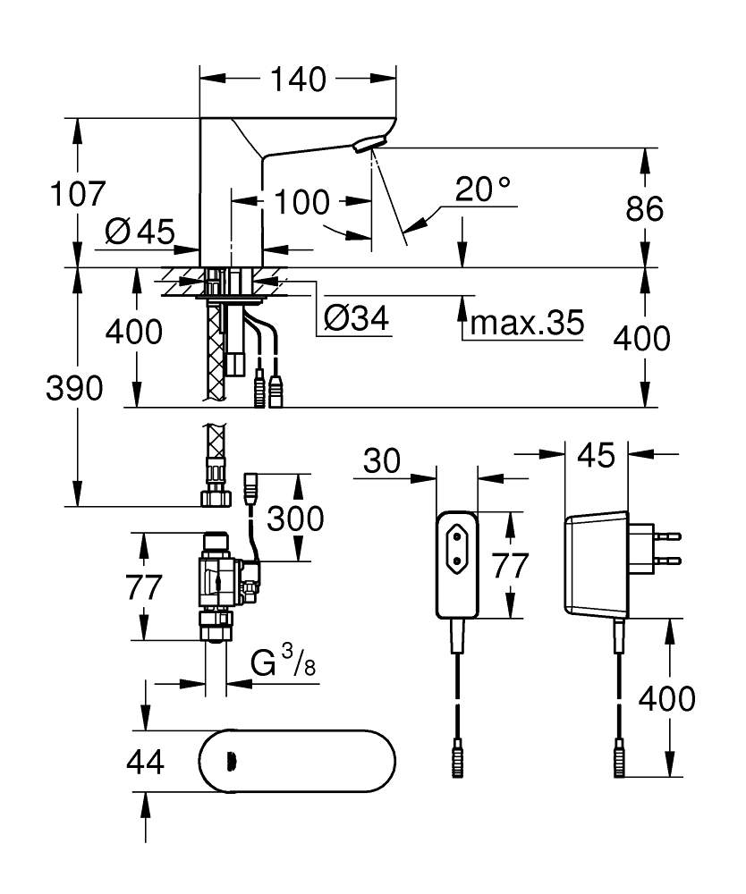 Смеситель Grohe Euroeco Cosmopolitan E 36269000 для раковины