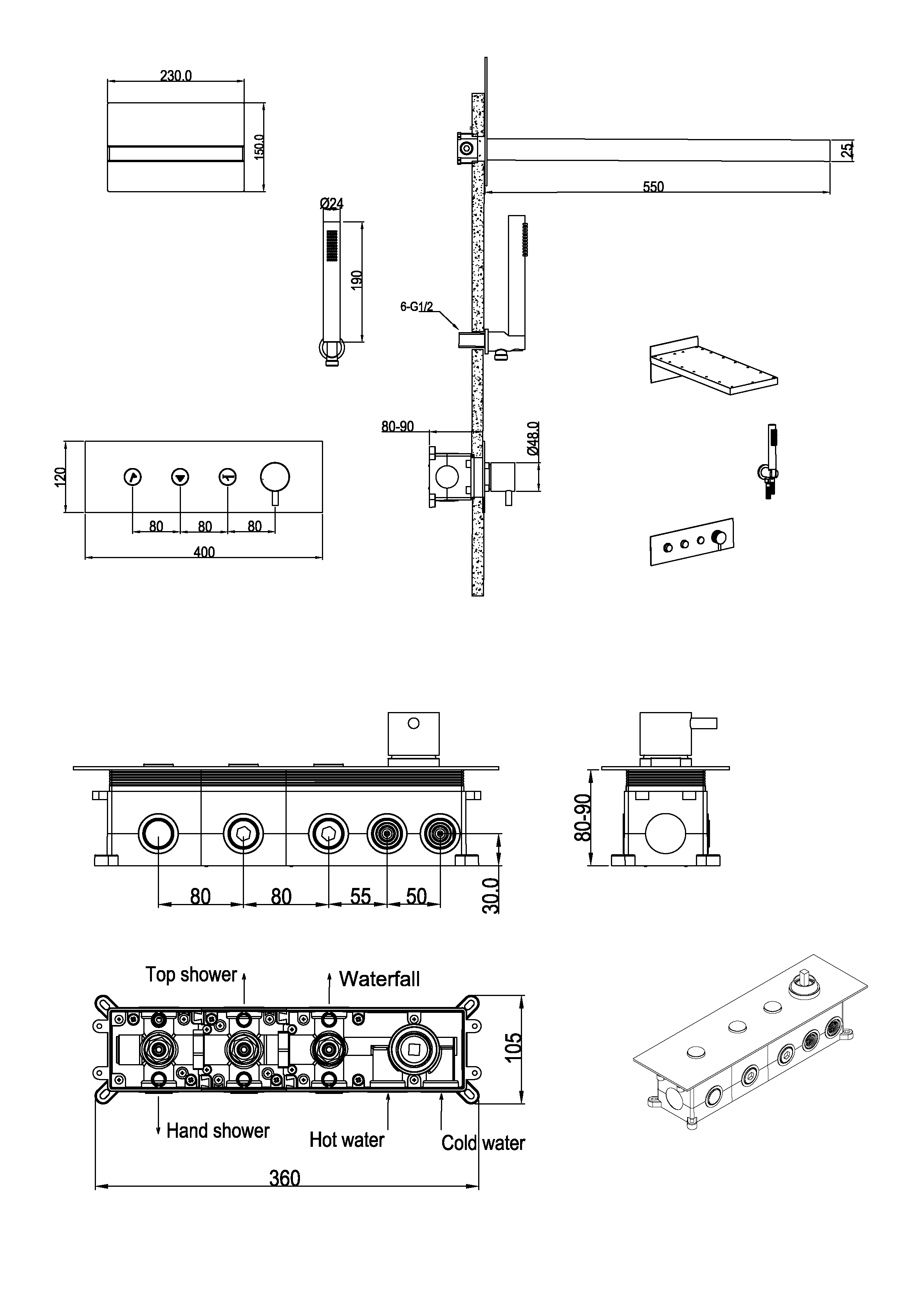 Встроенная душевая система FUSION, трехпозиционная GOLD