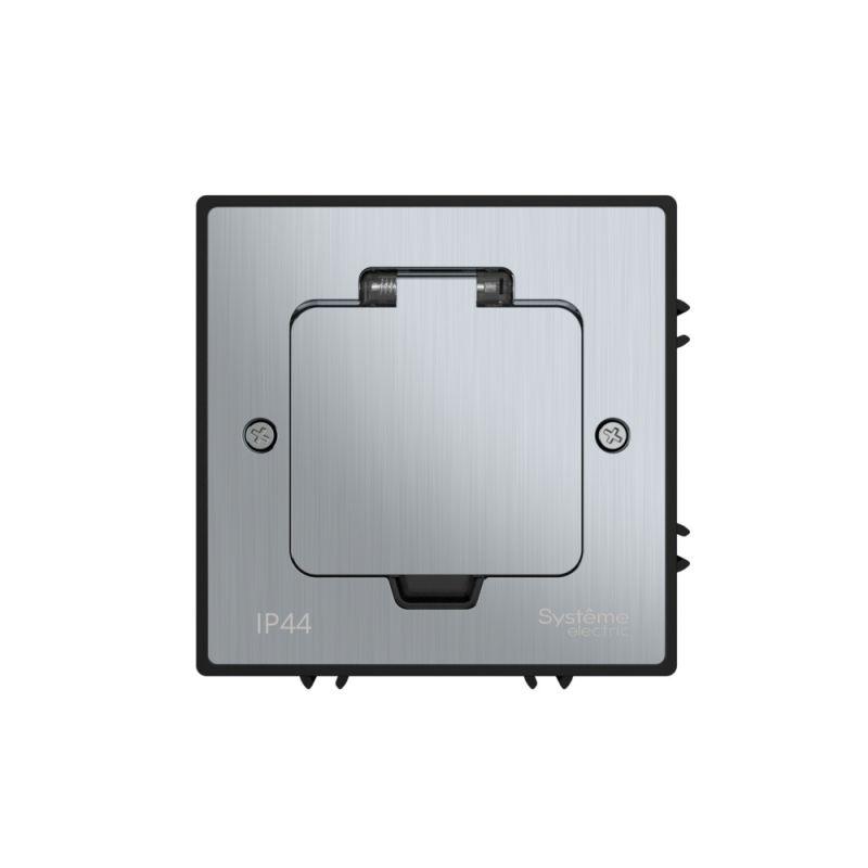 Лючок MultiDesk MDK20 на 2мод. IP44 с монтажной коробкой для бетонных полов серебр. SE MDK20202SC