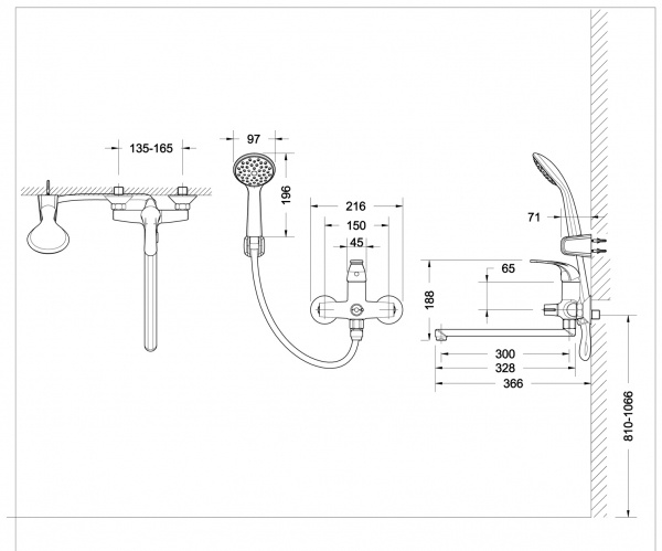 Смеситель для ванны c длинным изливом с аксессуарами Bravat Fit (F6135188CP-LB-RUS)