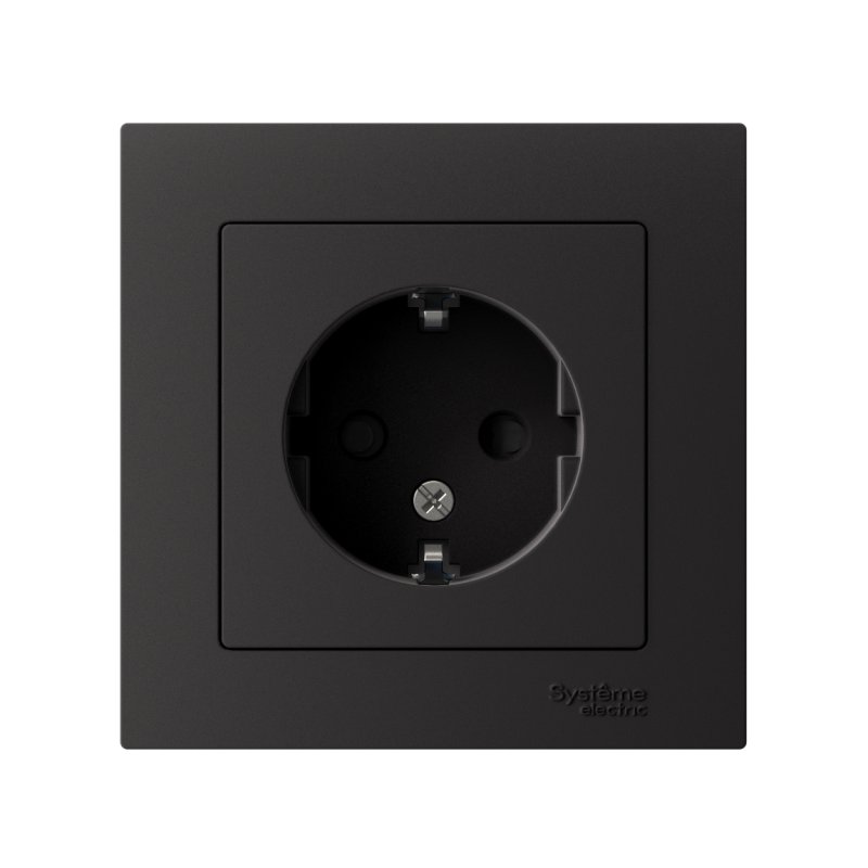 Розетка 1-м СП AtlasDesign 16А IP20 с заземл. защ. шторки в сборе карбон SE ATN001044