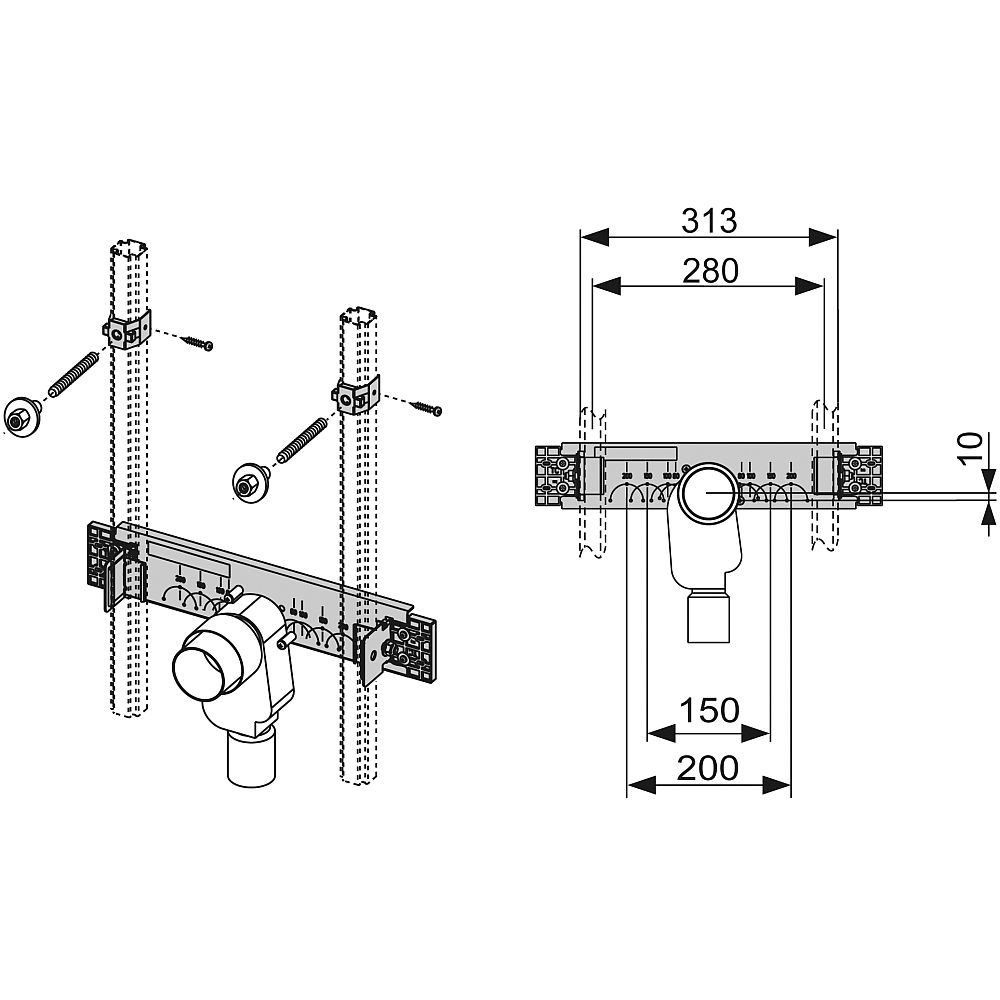 Монтажный комплект TECEprofil 9020034 со встроенным сифоном для раковины