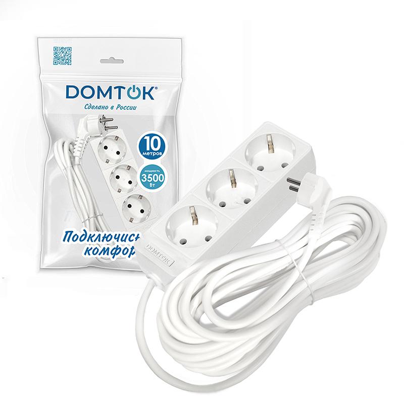Удлинитель 3х10м с заземл. 16А IP20 3.5кВт ПВС 3х1 бел. DOMTOK 2390