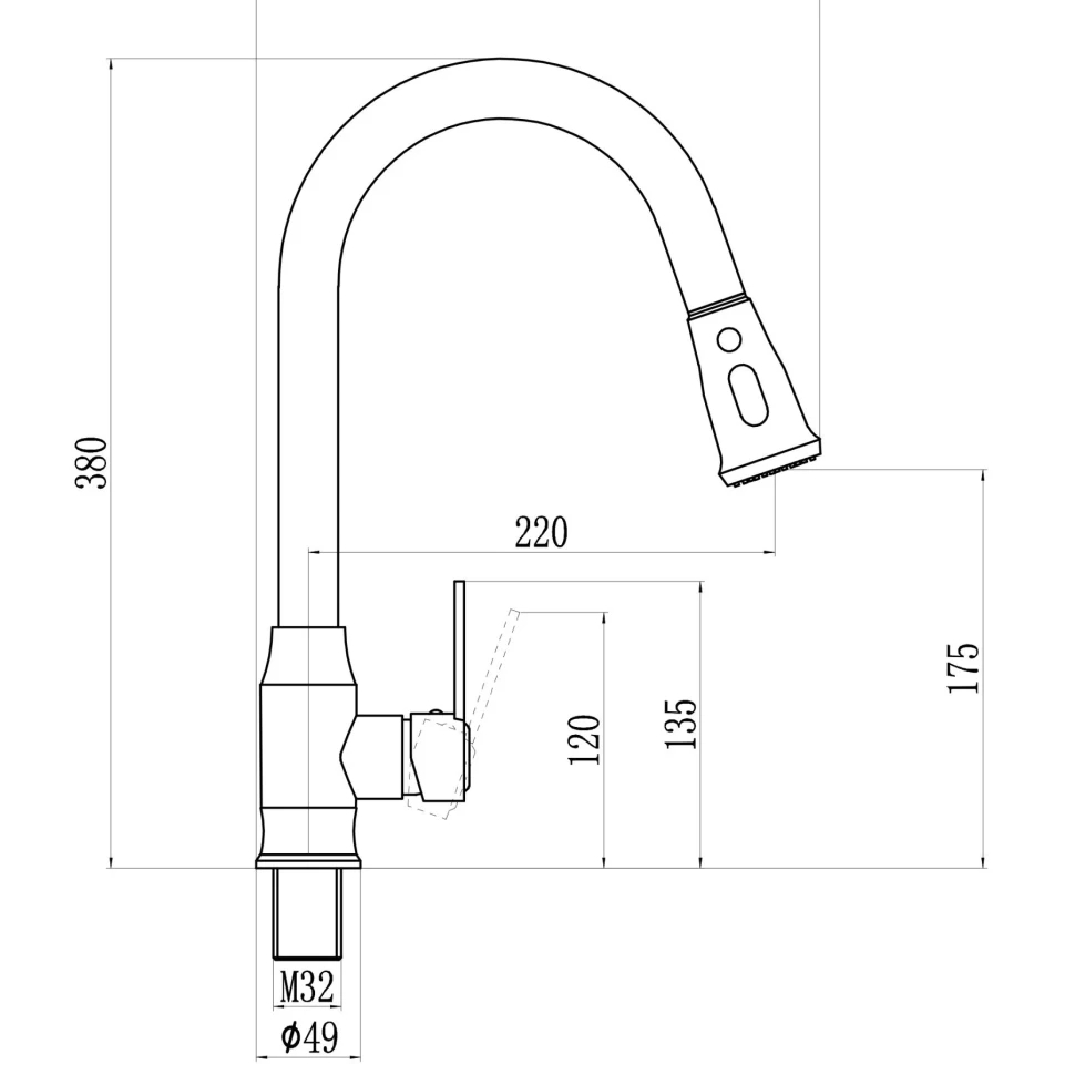 Смеситель для кухни с выдвижным изливом Savol S-002805A, хром