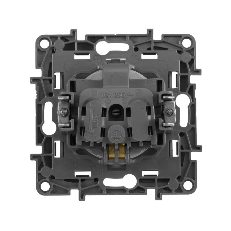 Розетка 1-м СП Etika 16А IP20 250В 2P+E с заземл. немецк. стандарт винтов. клеммы механизм алюм. IEK 672421