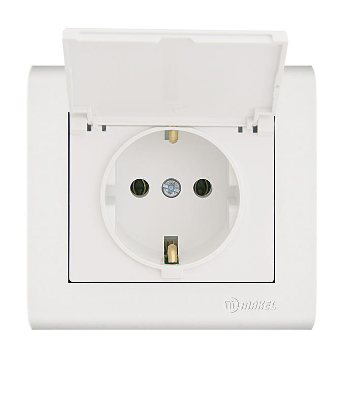 Розетка Manolya с заземл. и крышкой бел. Makel 41001029