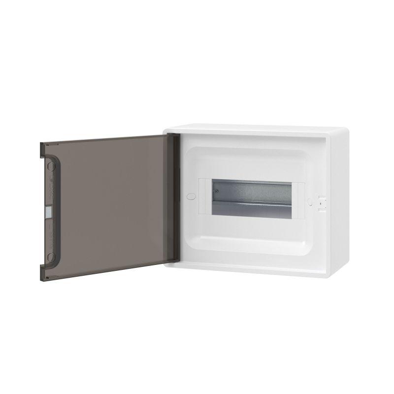 Щиток 8 мод. настенный FRAME с тонированной дверцей с 2 шинами PEN на 6 и 8 отв. бел. DKC F08W1WD