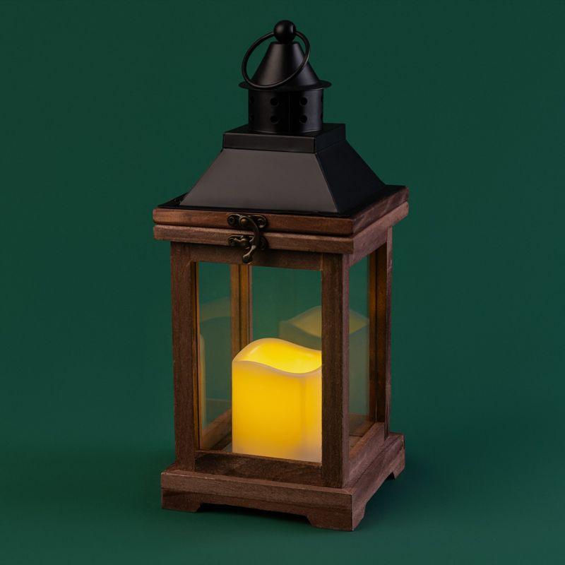 Фонарь декоративный со свечкой корпус из дерева размер 14х14х35cм тепл. бел. Neon-Night 513-075