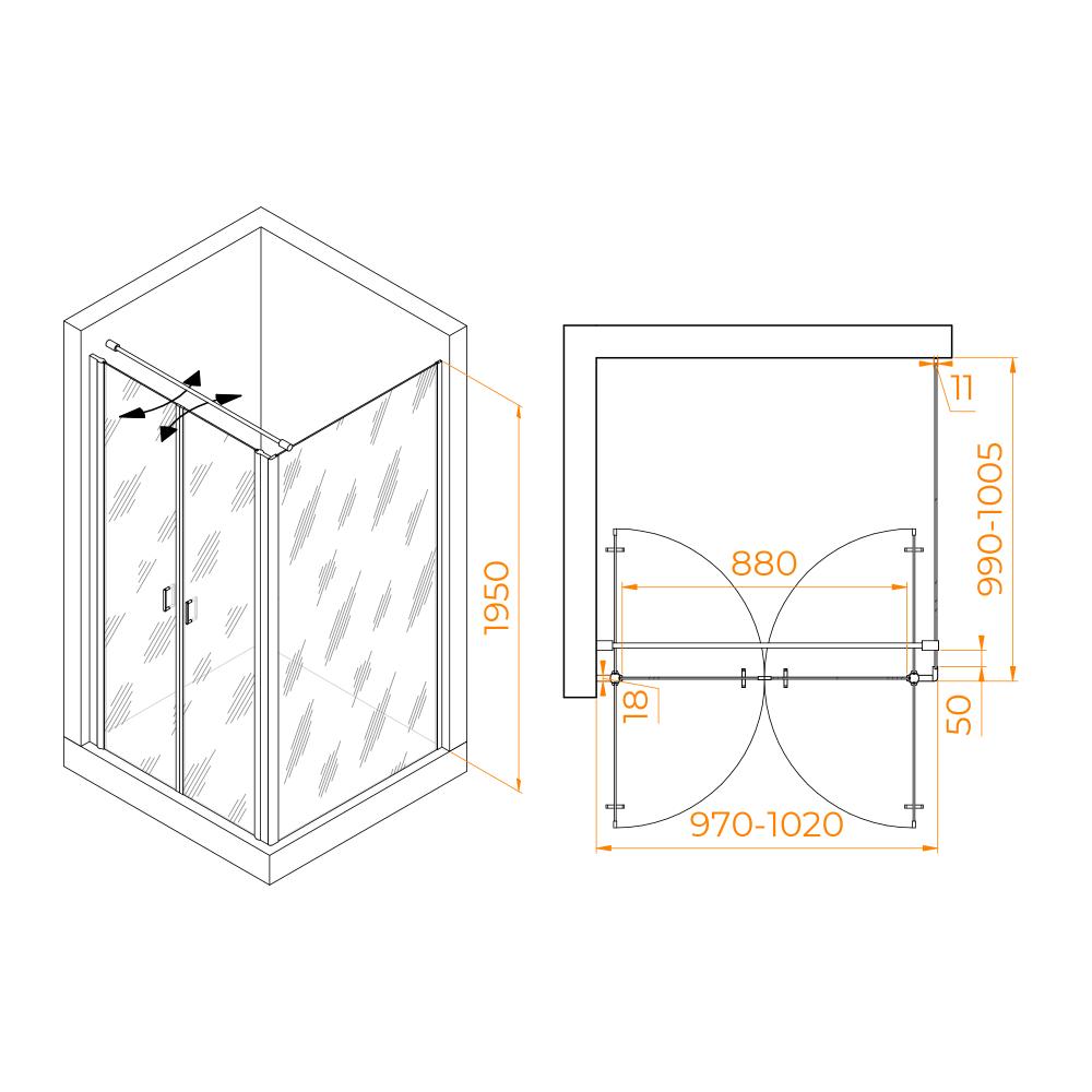 Душевой уголок RGW PA-134 (PA-104+Z-050-2+O-104), 060813400-011