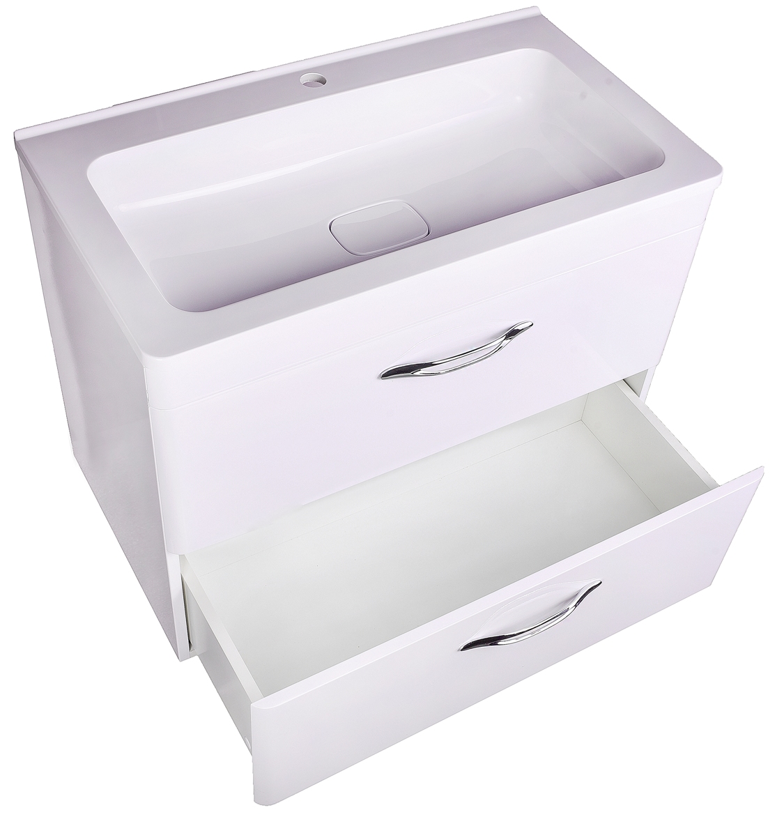 Тумба подвесная "Каре 80" (2 ящ.) Люкс белая, PLUS