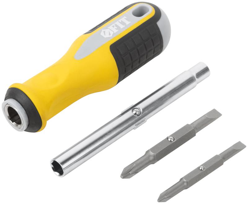 Отвертка с переставным жалом "Старт" CrV сталь 6-в-1 стержень 115мм прорезиненная ручка FIT 56223