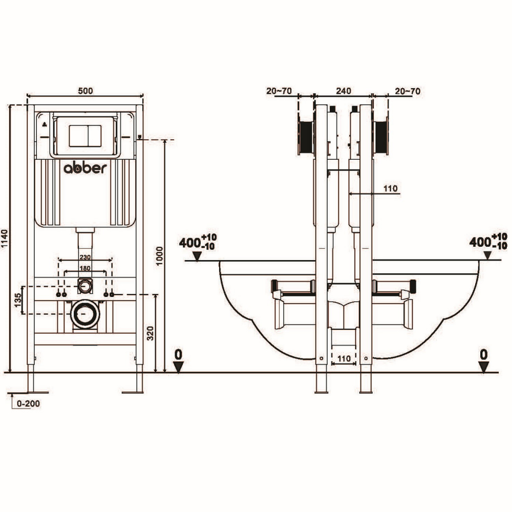 Инсталляция двойная самонесущая ABBER AC0106 для двух подвесных унитазов