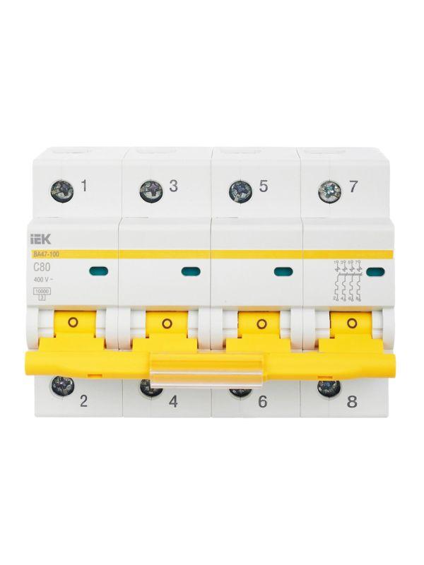 Выключатель автоматический модульный 4п C 80А 10кА ВА47-100 KARAT IEK MVA40-4-080-C