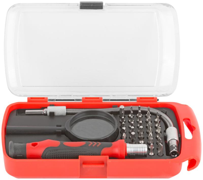 Отвертка с битами для точных работ 33 CrV биты гибкий переходник 175мм лупа пластик. бокс КУРС 56184