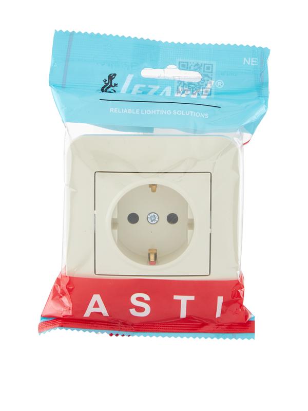Розетка 1-м СП ASTI 16А IP20 с заземл. защ. шторки термопласт в сборе крем. LEZARD 7081-0303-124B