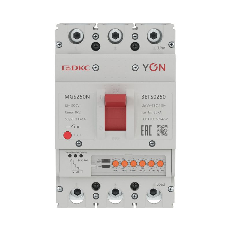 Выключатель автоматический в литом корпусе MGS250N 3P 100-250А 36кА с электронным расцепителем ETS YON MGS250N-3ETS0250