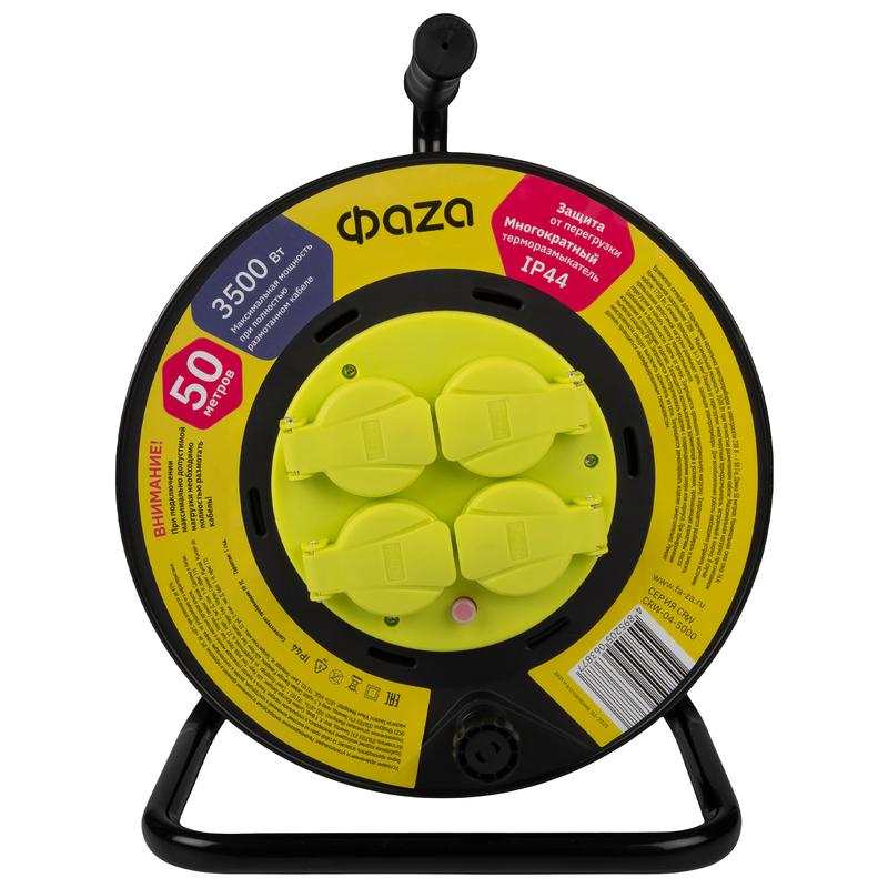 Удлинитель на катушке 4х50м с заземл. IP44 CRW-04-5000 ФАZА 5063877