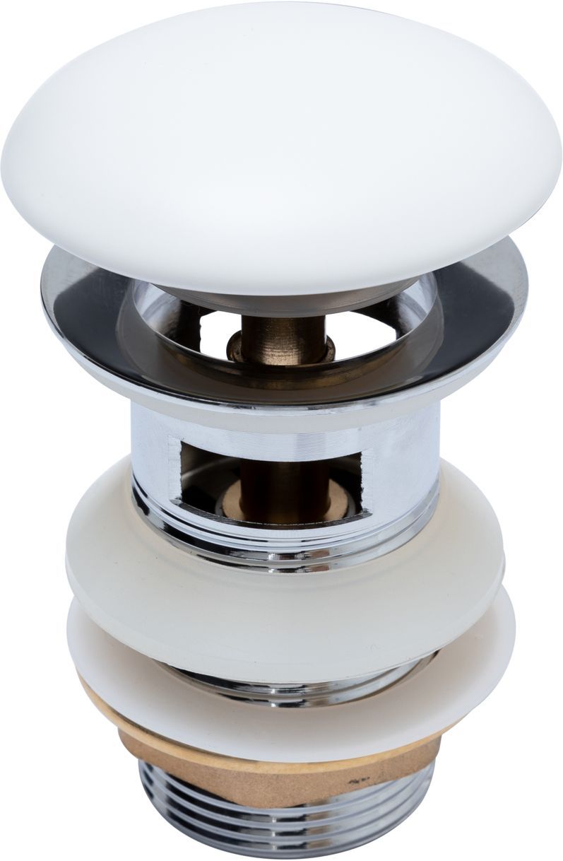 Донный клапан латунь с переливом крышка керамика белый матовый (333928)