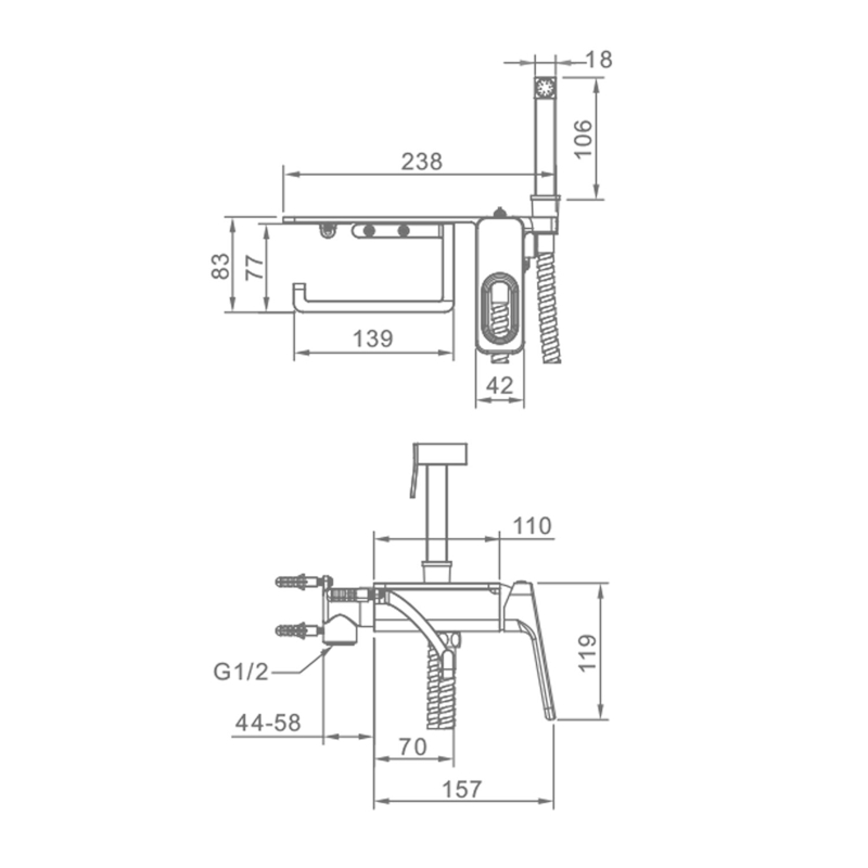 Гигиенический душ со смесителем встраиваемый с полкой и бумагодержателем Raglo R51.55.06, черный