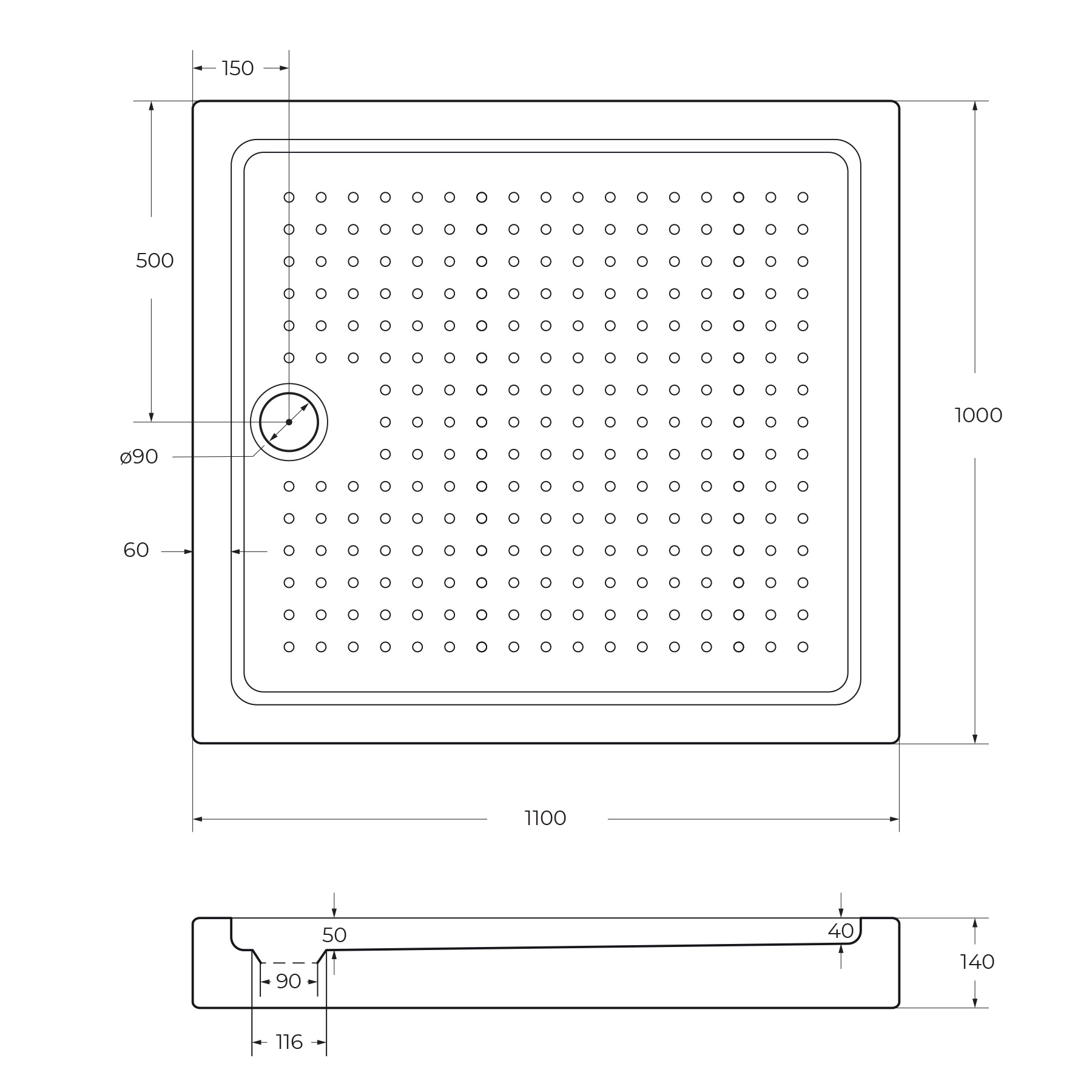 Акриловый поддон CEZARES TRAY-A-AH-110/100-15-W