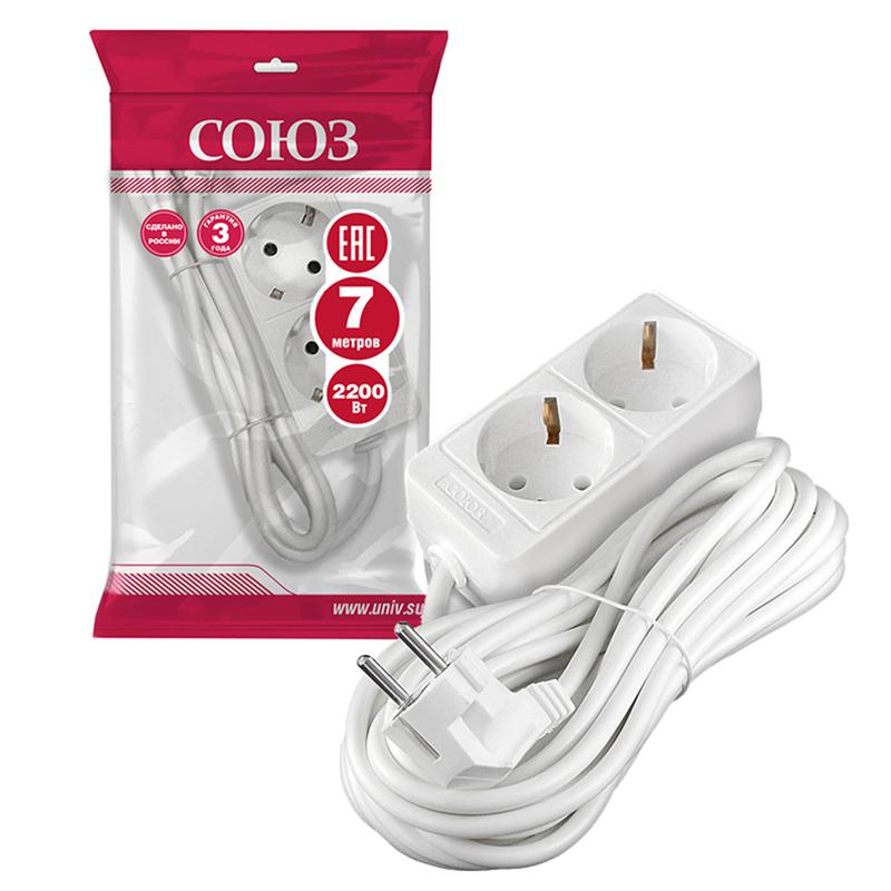 Удлинитель 2х7м с заземл. 10А IP20 2.2кВт ПВС Союз 481S-9207