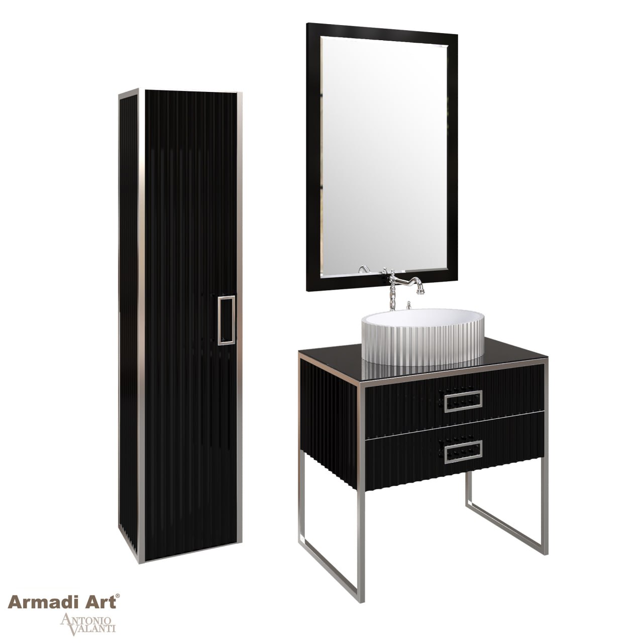 Пенал ARMADI ART MONACO 868-BCR черный глянец + хром без ножек
