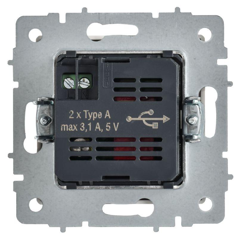 Розетка BRITE РЮ10-1-БрАБ USB A+A 3.1А механизм арктич. бел. IEK BR-U21-D31-K91