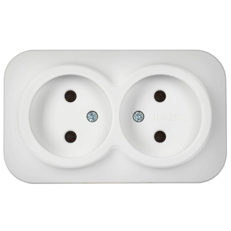 Розетка 2-м ОП GLORY РС22-2-ХБм 10А без заземл. без защ. шторок бел. матов. IEK ERH20-K01M-10