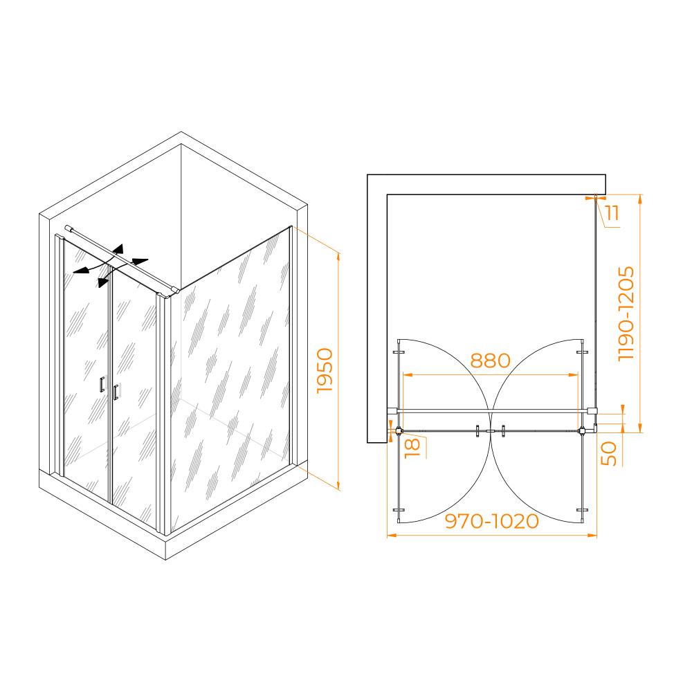 Душевой уголок RGW PA-144B (PA-104B+Z-050-2B+O-104B), 060814402-014