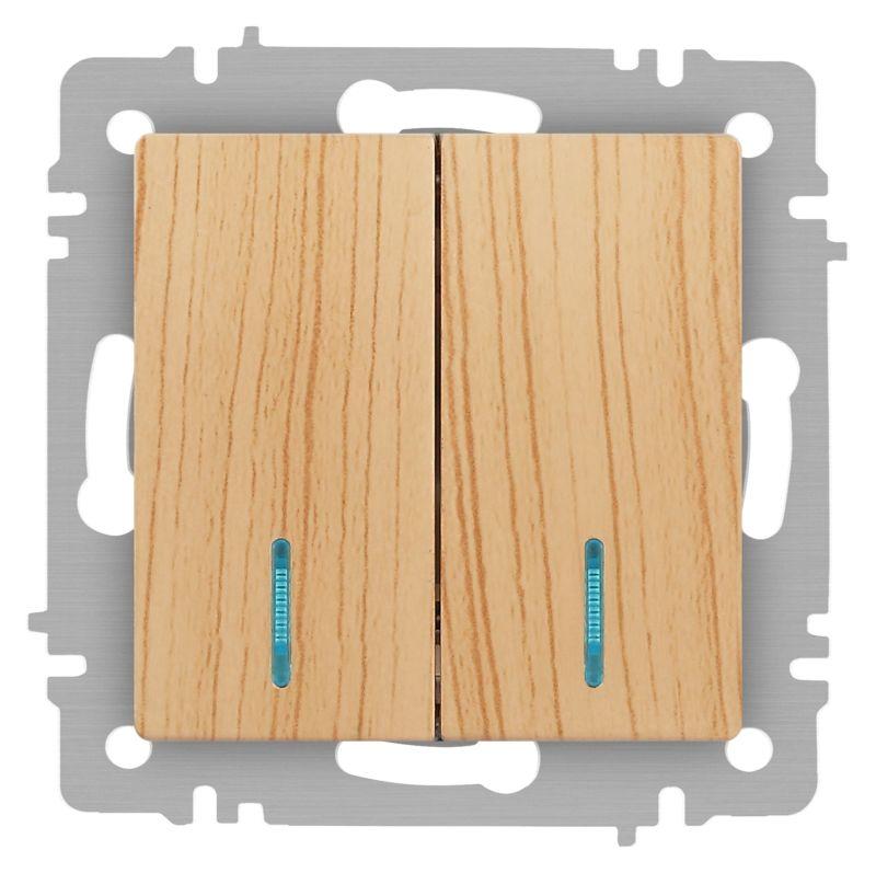 Выключатель 2-кл. СП Accent 6-105-11 10А IP20 250В с подсветкой AL/CU сосна Intro Б0063529