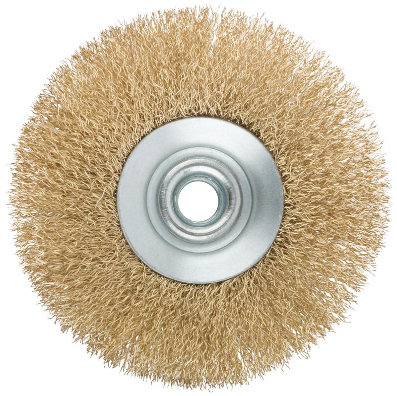Корщетка тип "колесо" с наклоном гайка М14 стальная волнистая латунированная проволока 115мм MOS 38927М