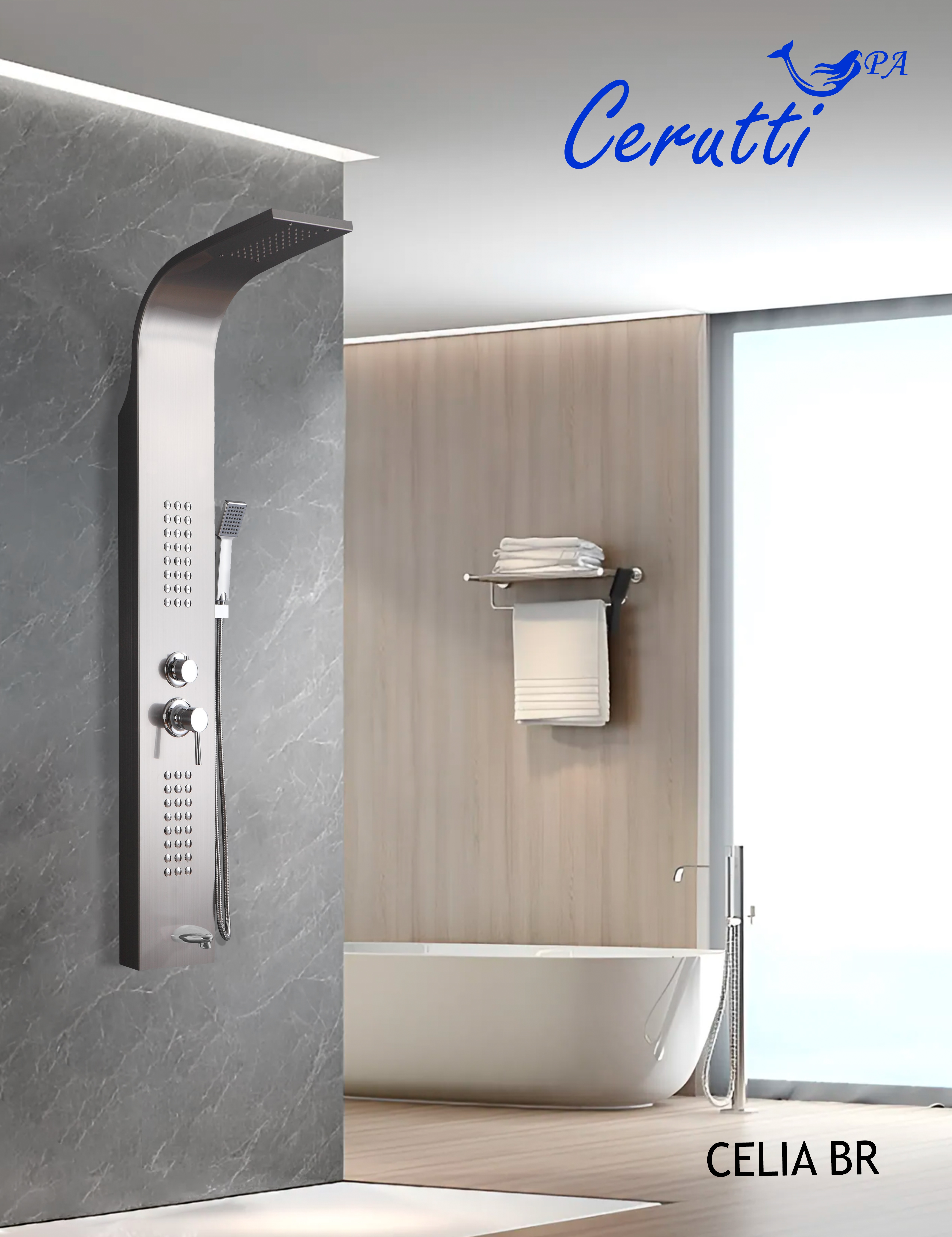 Панель CELIA BR душевая из нержавеющей стали с форсунками Ceruttispa CT10405, цвет нержавеющая сталь матовая