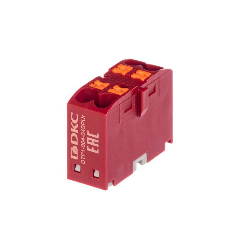 Блок распределительный зажим push-in 4 точки подключения 2.5кв.мм красн. DKC DTP1-004-04SPUR
