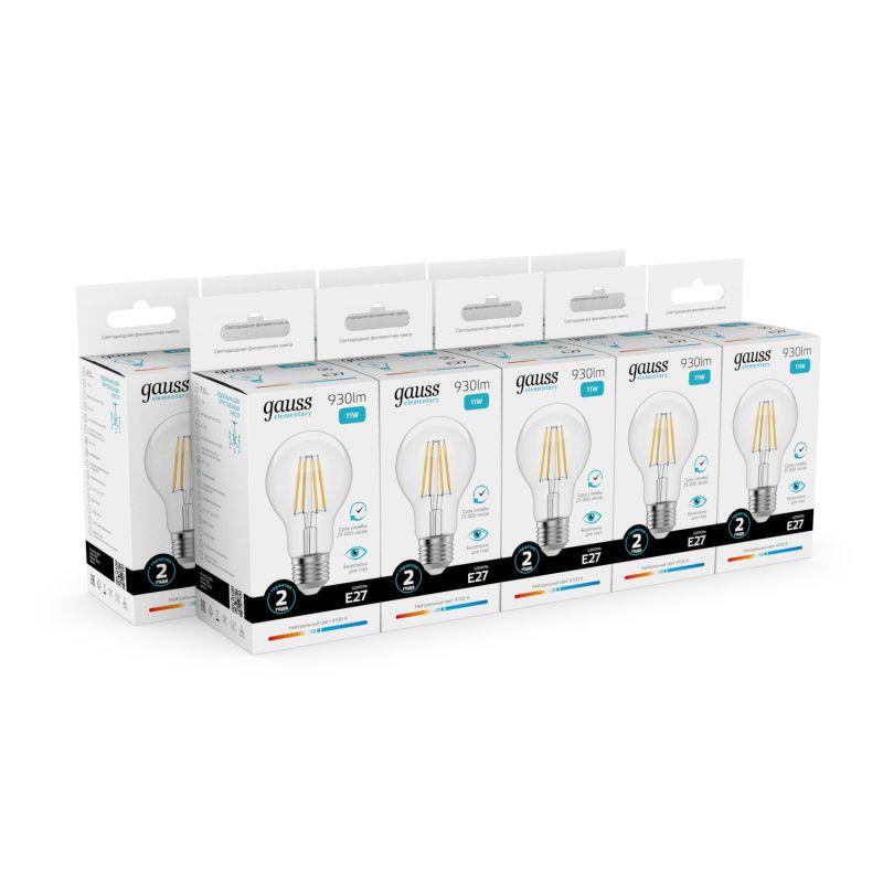 Лампа светодиодная филаментная Filament Elementary А60 11Вт 4100К Е27 930лм GAUSS 22221