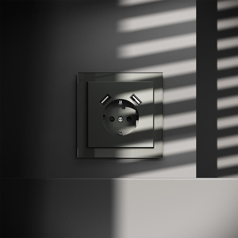 Розетка 1-м СП S70 16А с USB A+A с заземл. защ. шторки механизм титан Voltum VLS040406