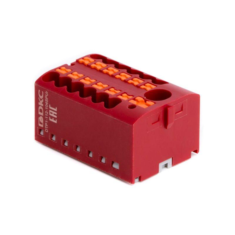 Блок распределительный зажим push-in 1 ввод 6кв.мм 12 точек подключения 25кв.мм красн. DKC DTP1-112-104SPUR