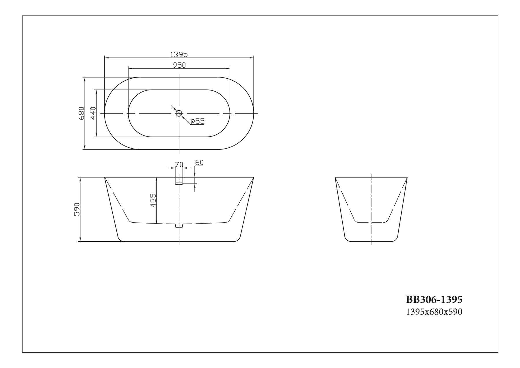 Акриловая ванна BELBAGNO BB306-1395