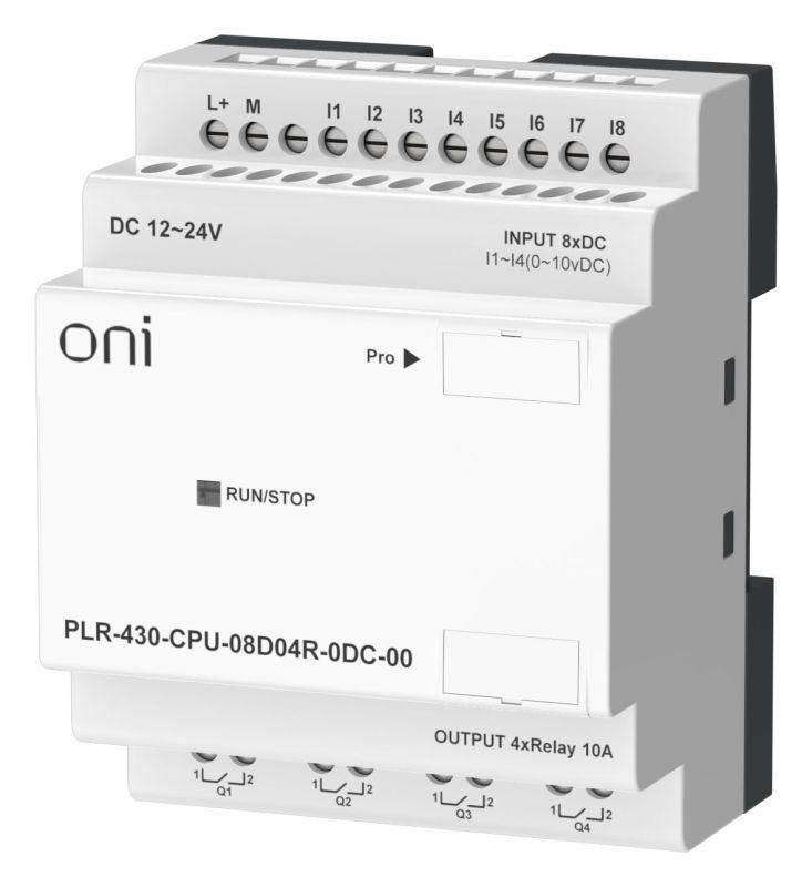 Модуль ЦПУ ПЛК 430 8 DI 4 RO 24В DC без экрана ONI PLR-430-CPU-08D04R-0DC-00
