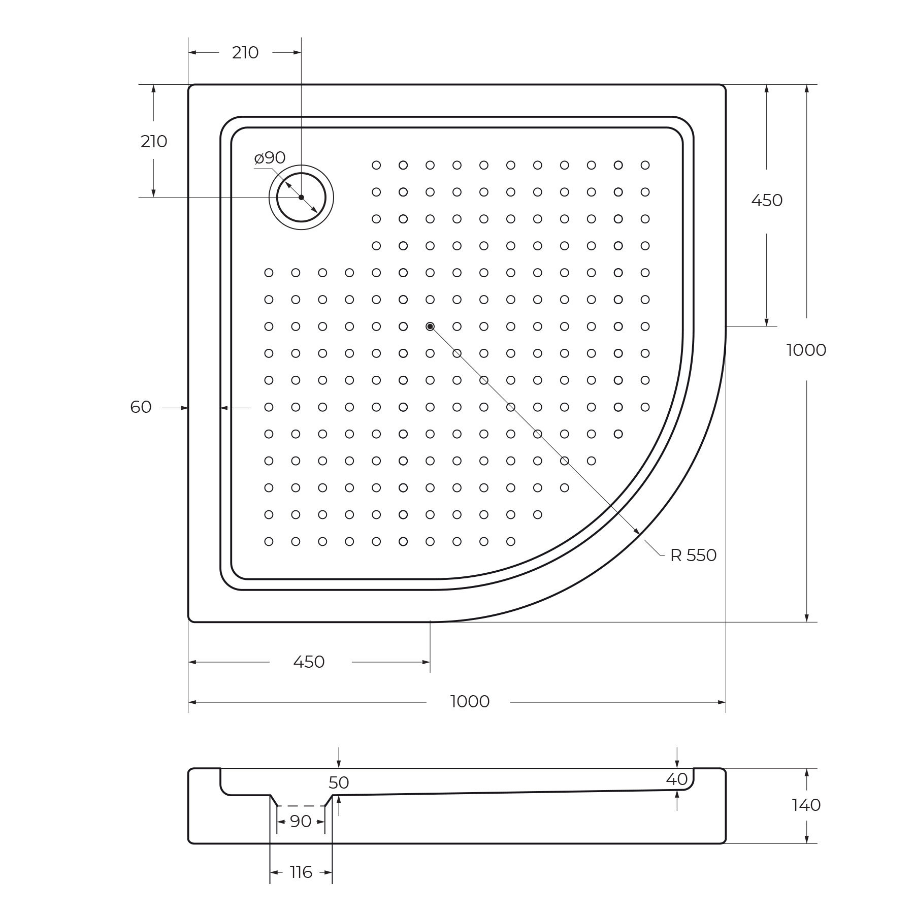 Акриловый поддон CEZARES TRAY-A-R-100-550-15-W0