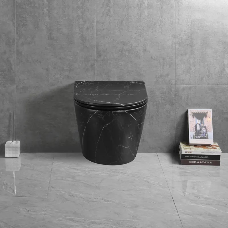 Унитаз SELLA Aria Tornado MMB подвесной безободковый черный мрамор матовый со смывом торнадо Ceruttispa CT9531 (490х370х370)