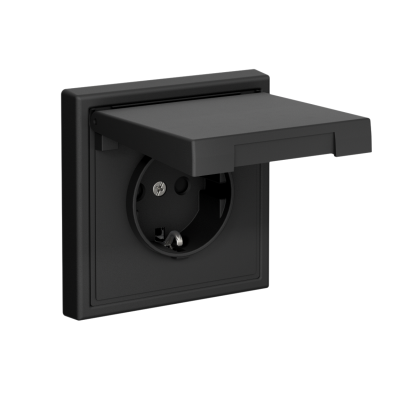 Розетка ArtGallery 16А IP20 с заземл. со шторками с крышкой быстрозажим. клем. механизм карбон SE GAL001046S